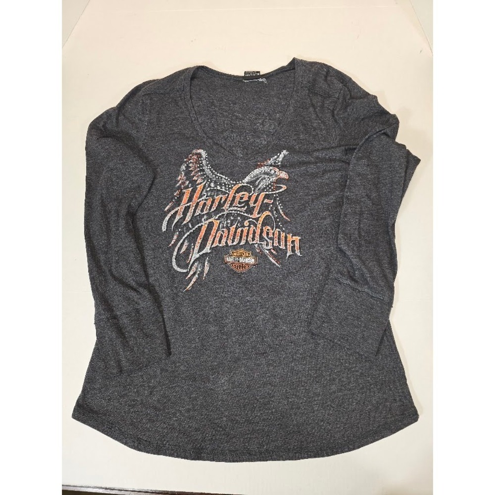 Harley Davidson Graphic Tee Bert's Black Widow Mermaid Long Sleeve‎ Top